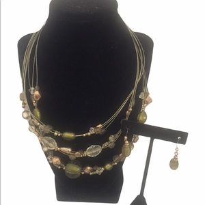 Cool Green Glass Floating Necklace And Earrings